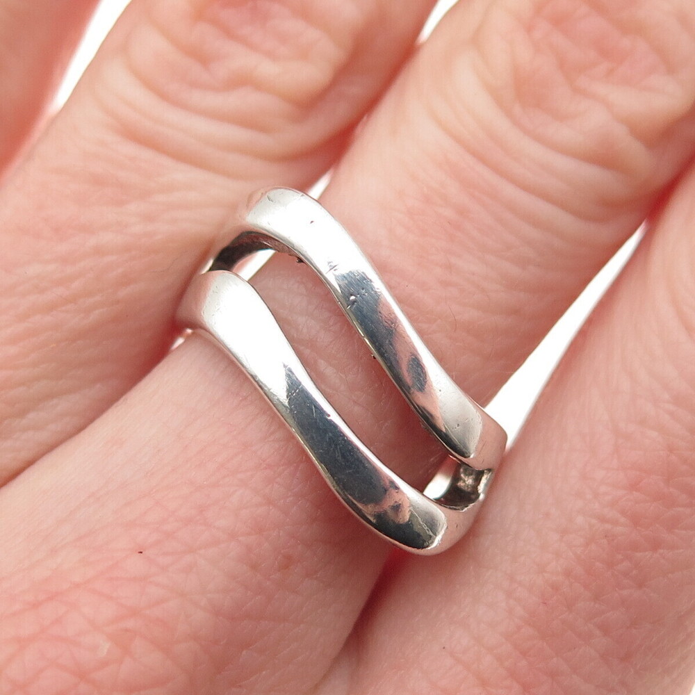 925 Sterling Silver Vintage Modernist Wavy Ring Size 7
